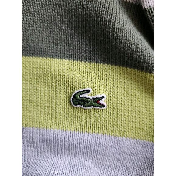 Lacoste Men's Crew Neck Gray & Green Striped 100% Cotton Sweater 46 - Picture 6 of 8